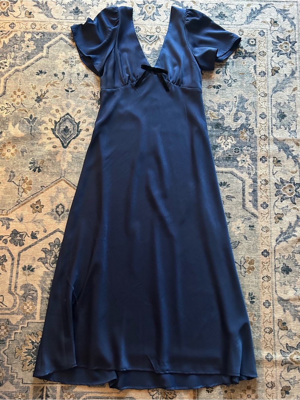 Navy Satin V-Neck Dress - WORN ONCE